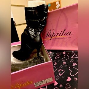 paprika leathery heeled boots